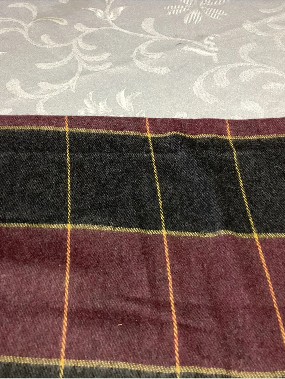 Geoffrey Beene Charcoal, Burgundy & Yellow Plaid Scarf